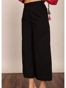 Kaori By Shreya - Black Solid Pant With Back Elastic Belt