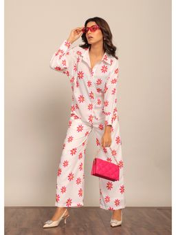 Kaori By Shreya - White & Pink Floral Relaxed Co-Ord (Set of 2)
