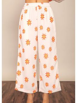 Kaori By Shreya - White & Orange Floral Print Relaxed Palazzo