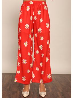 Kaori By Shreya - Red And White Floral Print Relaxed Palazzo
