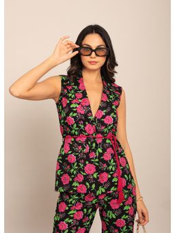 Kaori By Shreya - Multi-Color Floral Printed Relaxed Top with Belt (Set of 2)