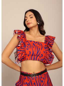 Kaori By Shreya - Orange And Blue Western Bust Fitted Crop Top