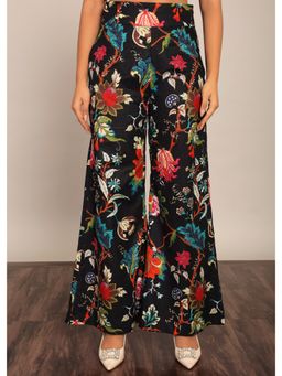 Kaori By Shreya - Black And Multi-Color Floral Relaxed Palazzo