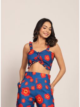 Kaori By Shreya - Pink And Blue Floral Bust Fitted Crop Top