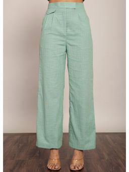 Kaori By Shreya - Mint Green Solid Relaxed Flared Trouser