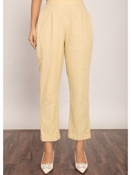 Kaori By Shreya - Beige Solid Relaxed Pant With 2 Pockets