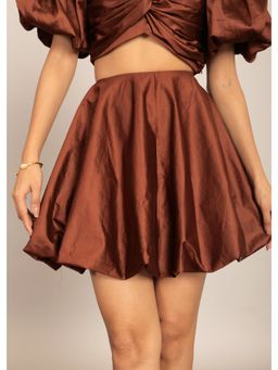 Kaori By Shreya - Coffee Brown Cotton Relaxed Mini Skirt
