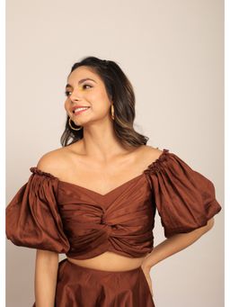 Kaori By Shreya - Coffee Brown Bust Fitted Off Sholder Crop Top