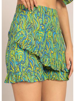 Kaori By Shreya - Green Western Cotton Fitted Skorts