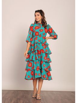 Kaori By Shreya - Sea Green And Red 5 Tiers Midi Dress