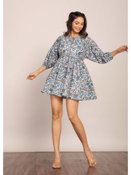 Kaori By Shreya - Light Pink And Blue Floral Short Dress