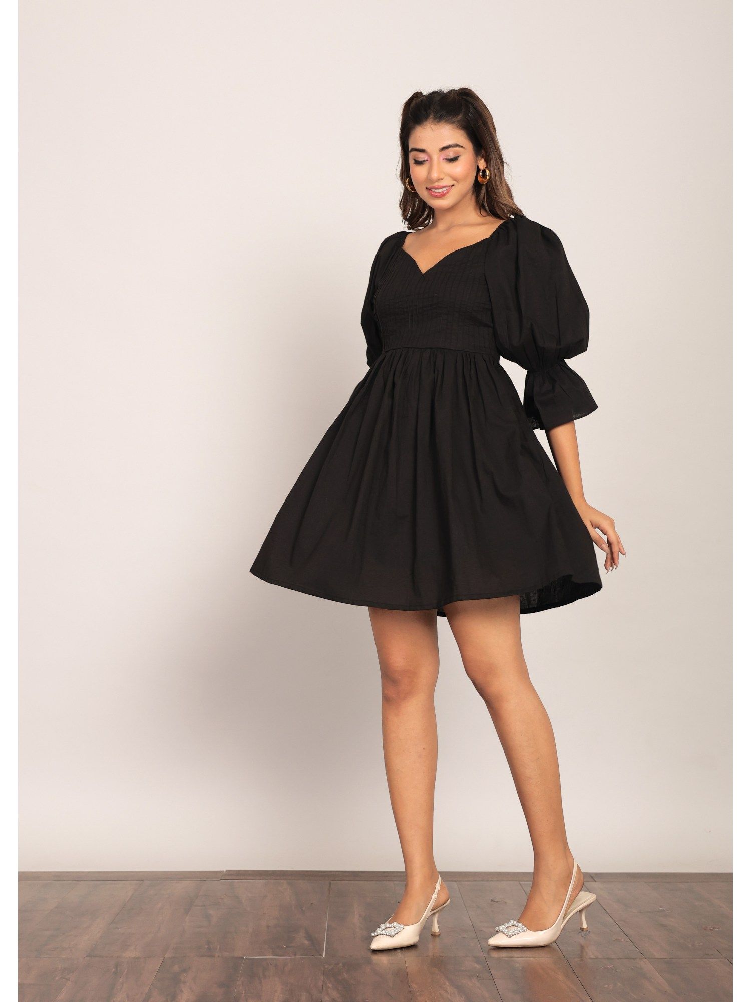 Buy Kaori By Shreya Black Pleated Volume Sleeves Mini Dress Online Buy Kaori By Shreya Black Pleated Volume Sleeves Mini Dress Online