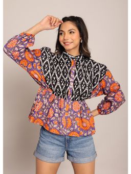 Kaori By Shreya - Multi Cotton Waist Fitted Summer Top