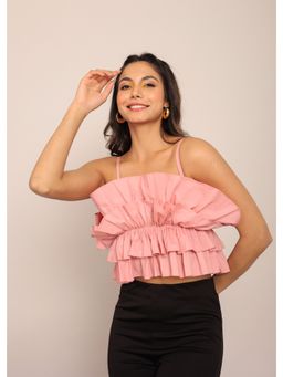 Kaori By Shreya - Pink Solid Sleeve Less Summer Crop Top