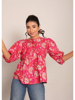 Kaori By Shreya - Pink And Multicolor Floral Summer Top