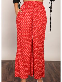 Kaori By Shreya - Red Relaxed Palazzo With Full Elastic Belt