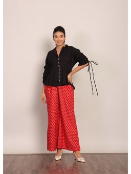 Kaori By Shreya - Black And Red Relaxed Shirt And Palazzo (Set of 2)