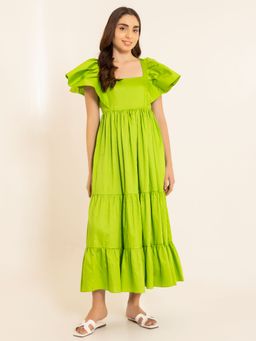Kaori By Shreya - Lime Zest Green Batman Sleeve Maxi Dress