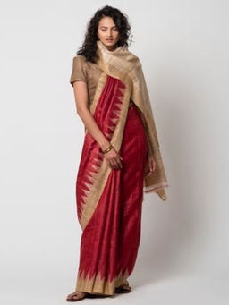 Fabindia - Silk Tussar Temple Border Sari