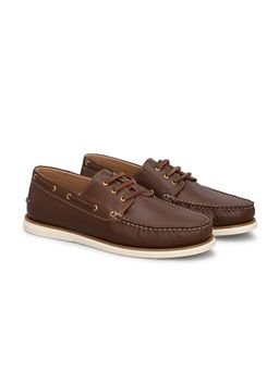 Delize - Men Brown Leather Boat Shoes with Leather Laces