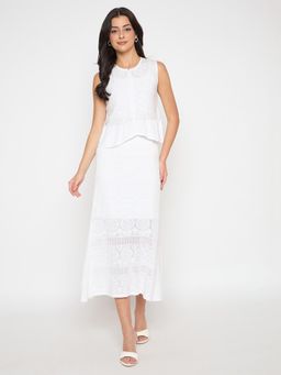 Madame - Viscose Blend White Knitted Top and Skirt