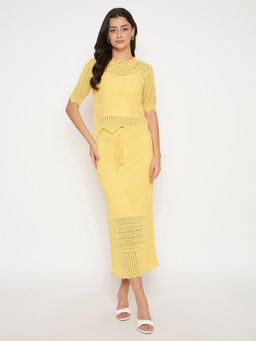 Madame - Acrylic Blend Yellow Knitted Top and Skirt