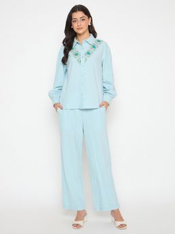 Madame - Patchwork Detailed Blue Co-Ord Set