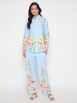 Madame - Printed Blue Cotton Co-Ord Set