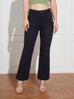 Miss Chase - Women Black Bootcut High Rise Regular Length Stretchable Denim Jeans