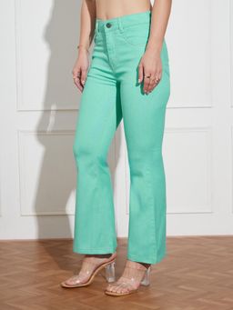 Miss Chase - Women Green Bootcut High-Rise Regular-Length Stretchable Denim Jeans
