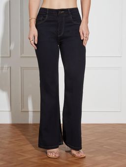 Miss Chase - Women Black Bootcut High-Rise Regular-Length Stretchable Denim Jeans