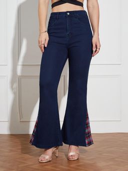 Miss Chase - Women Navy Blue High Rise Clean Look Stretchable Denim Bootcut Jeans