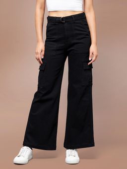 Miss Chase - Women Black Wide Leg High Rise Regular Stretchable Denim Jeans