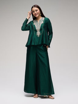 Gajra Gang - Dark Green Chinon Embroidered Kurta with Sharara Eastern Souk Set of 2