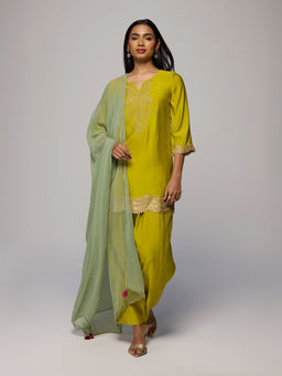 Gajra Gang - Lime Green Embroidered Kurta, Farshi Salwar & Dupatta Eastern Souk Set of 3