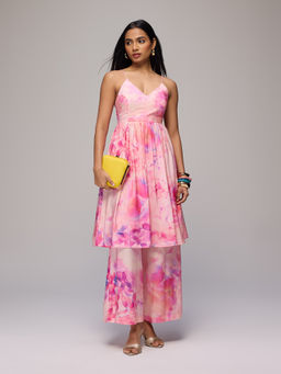 Gajra Gang - Red Muslin Floral Strappy Kurta with Pant Seamance Set of 2