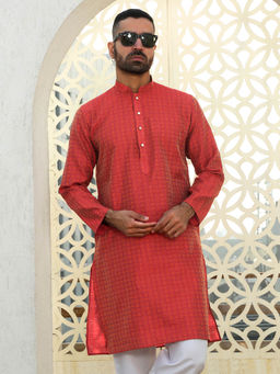 Kraft India - Silk Blend Ethnic Motifs Woven Red Kurta