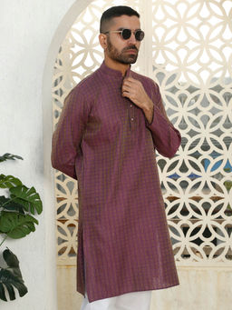 Kraft India - Silk Blend Ethnic Motifs Woven Purple Kurta
