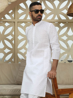 Kraft India - White Cotton Chikankari Embroidered Straight Kurta