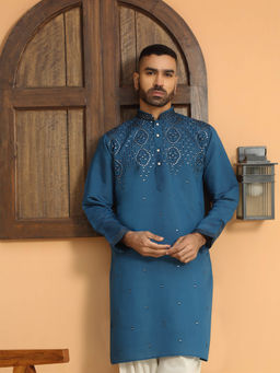 KRAFT INDIA LUXE - Cotton Silk Sequins Work Embroidered Blue Kurta