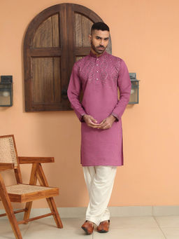 KRAFT INDIA LUXE - Cotton Silk Sequins Work Embroidered Mauve Kurta