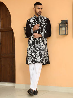 KRAFT INDIA LUXE - Ethnic Motifs Embroidered Georgette Black Kurta