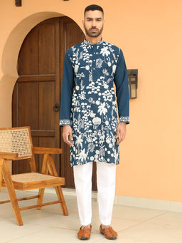 KRAFT INDIA LUXE - Ethnic Motifs Embroidered Georgette Blue Kurta