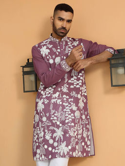 KRAFT INDIA LUXE - Ethnic Motifs Embroidered Georgette Mauve Kurta
