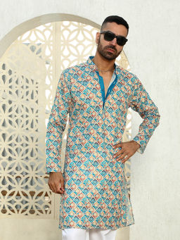 Kraft India - Abstract Multi Colored Mandarin Collor Cotton Summer Kurta