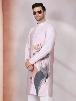 Kraft India - Floral Printed Mauve Mandarin Collor Cotton Kurta