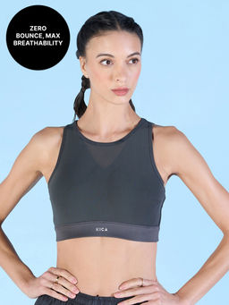 Kica - Women High Impact & Full Coverage Mesh Sports Bra Grey