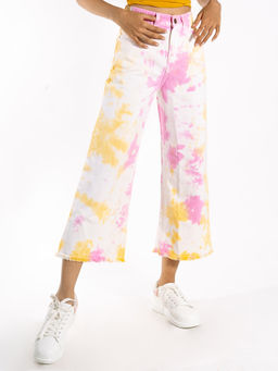 FREAKINS - White Retro Wide Tie Dye Jeans