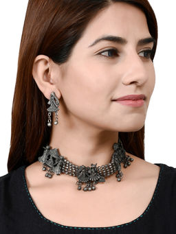 Silvermerc Designs - Oxidised Silver Plated Choker Jewelry Set ( Set of 2)