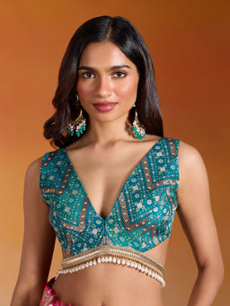 Gajra Gang - B-Desi Divas Teal Brocade Bead Embellished Stitched Blouse